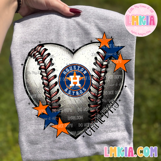 Houston Baseball Game Day Heart Ball T-Shirt