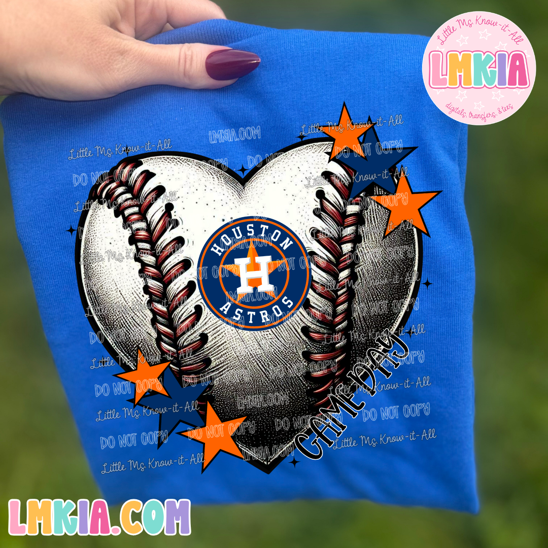 Houston Baseball Game Day Heart Ball T-Shirt