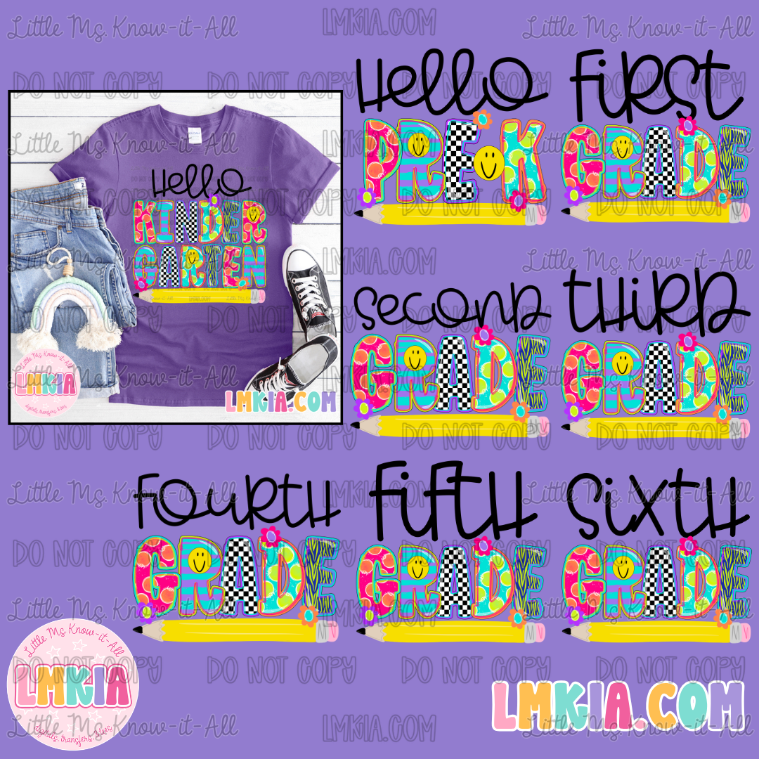 Neon Doodle Grade Levels T-Shirt
