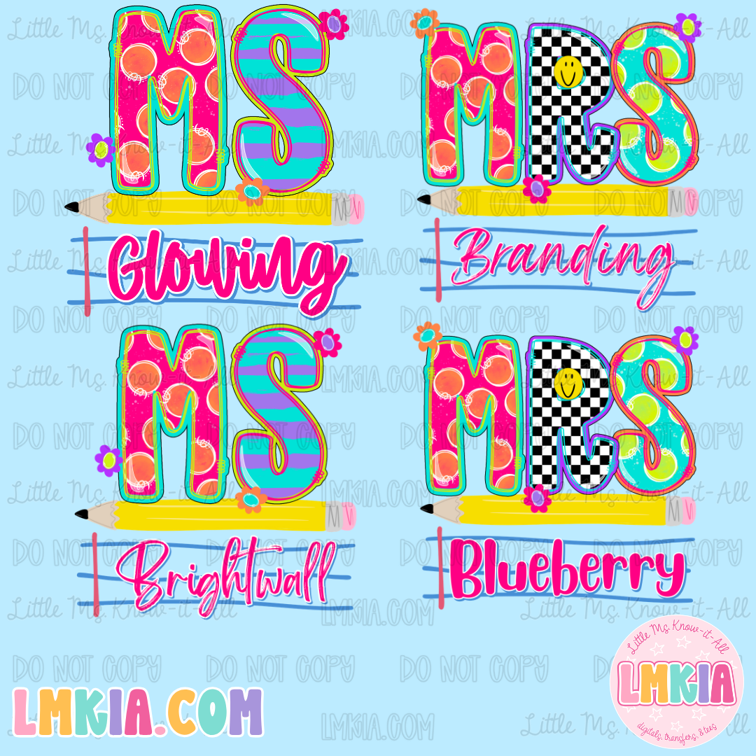 Custom Neon Doodle Teacher Names T-Shirt