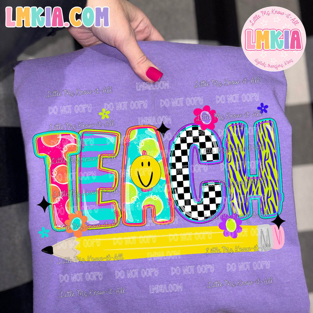 Neon Doodle Teach T-Shirt