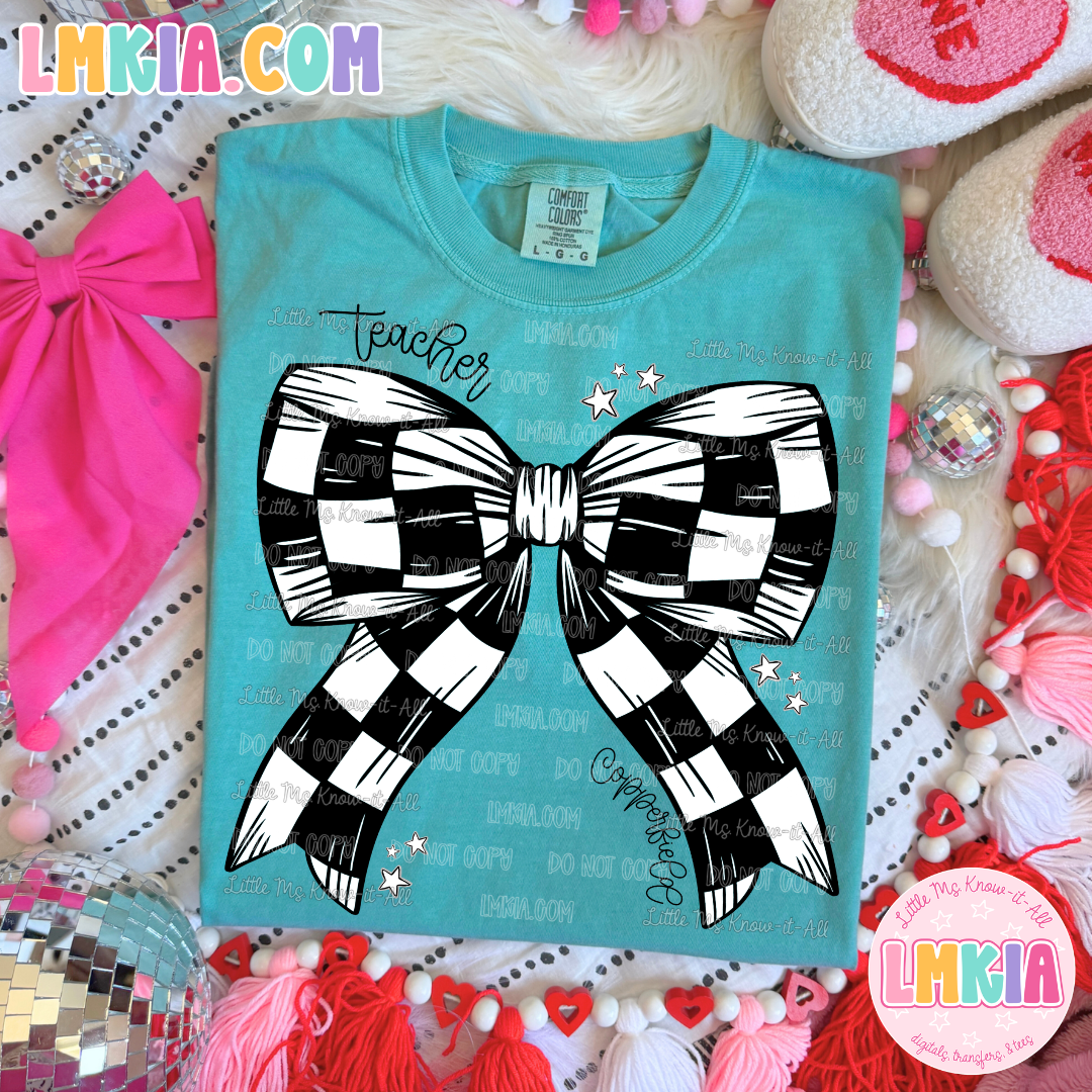 Checkered Bow Bobcats T-Shirt