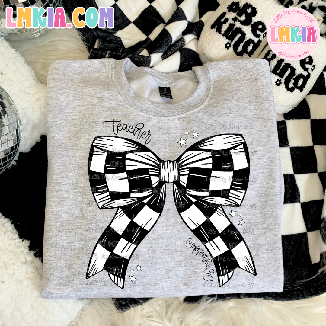 Checkered Bow Bobcats T-Shirt
