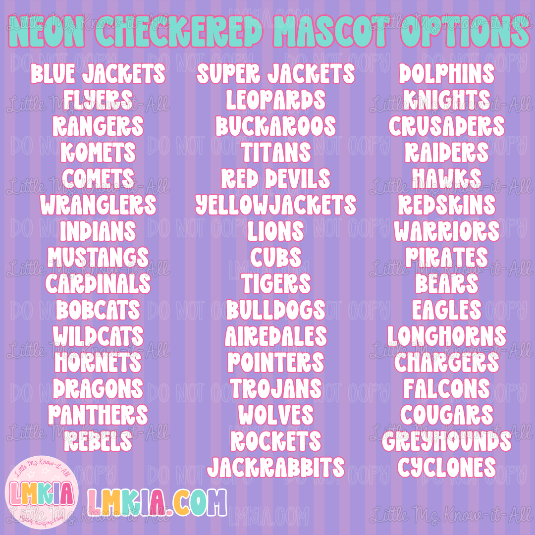 Neon Checkered Mascot DTF Transfer