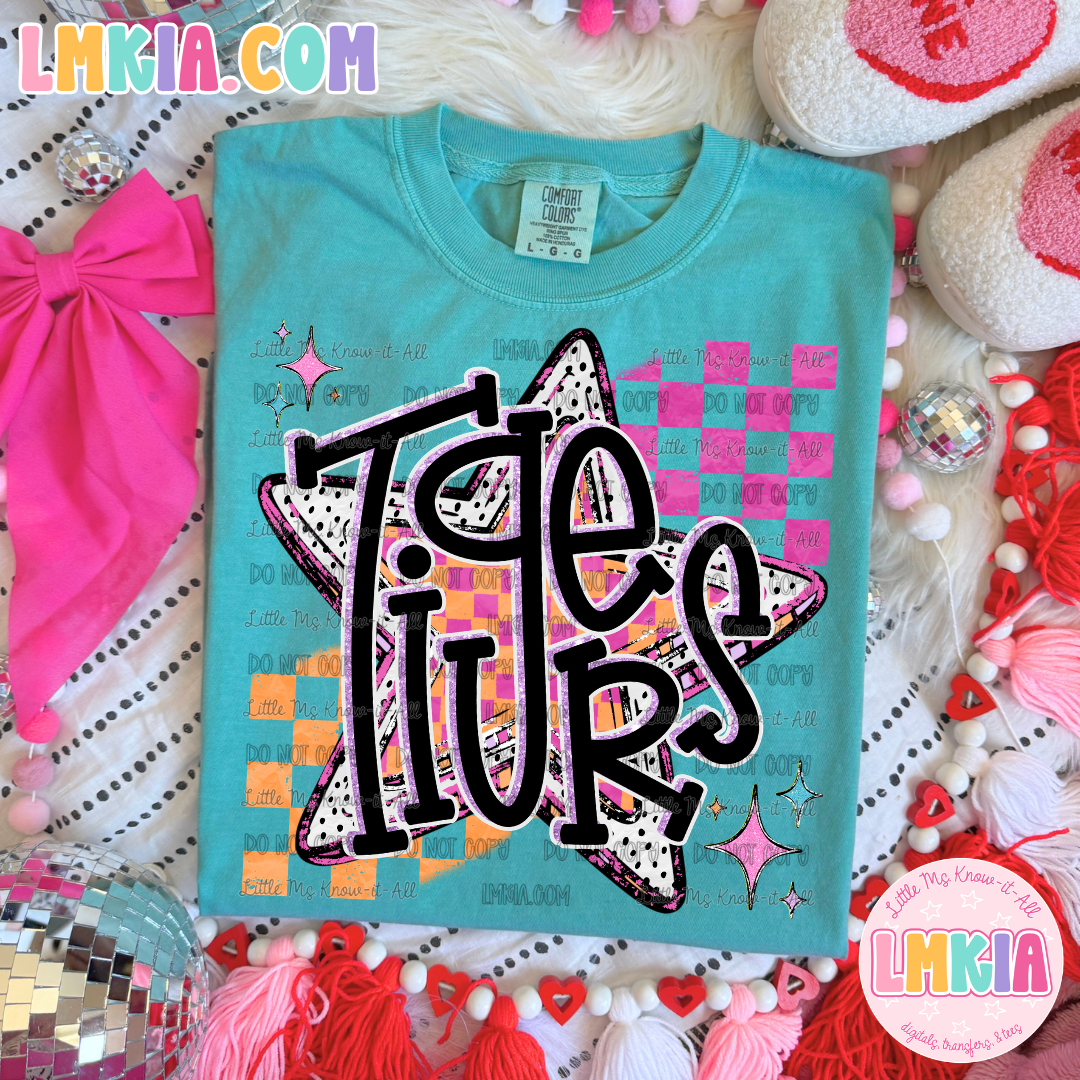 Custom Neon Checkered Mascot T-Shirt