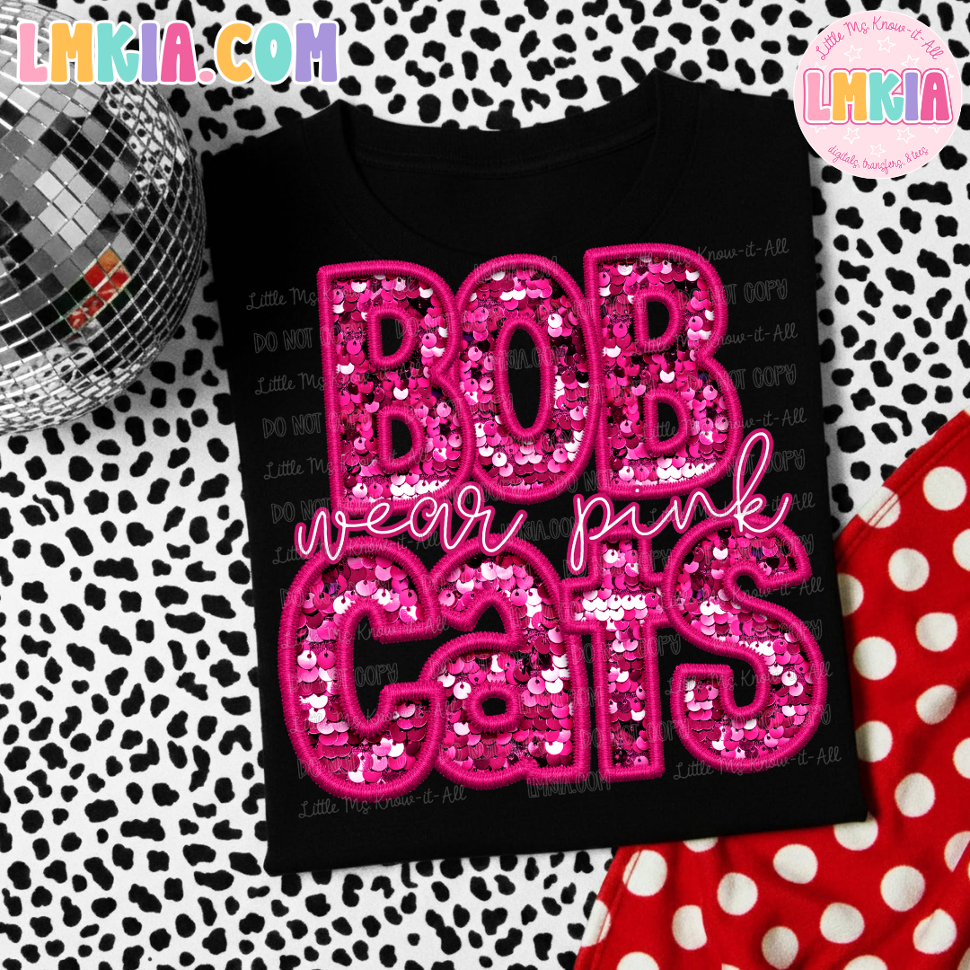 Bobcats Wear Pink Neon Faux Sequin Breast Cancer Awareness T-Shirt