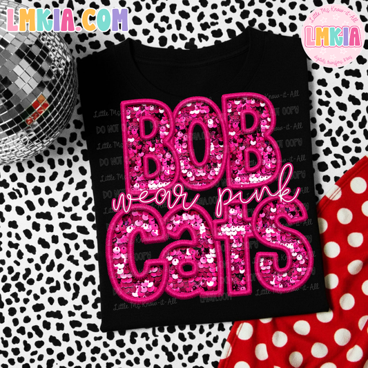 Bobcats Wear Pink Neon Faux Sequin Breast Cancer Awareness T-Shirt