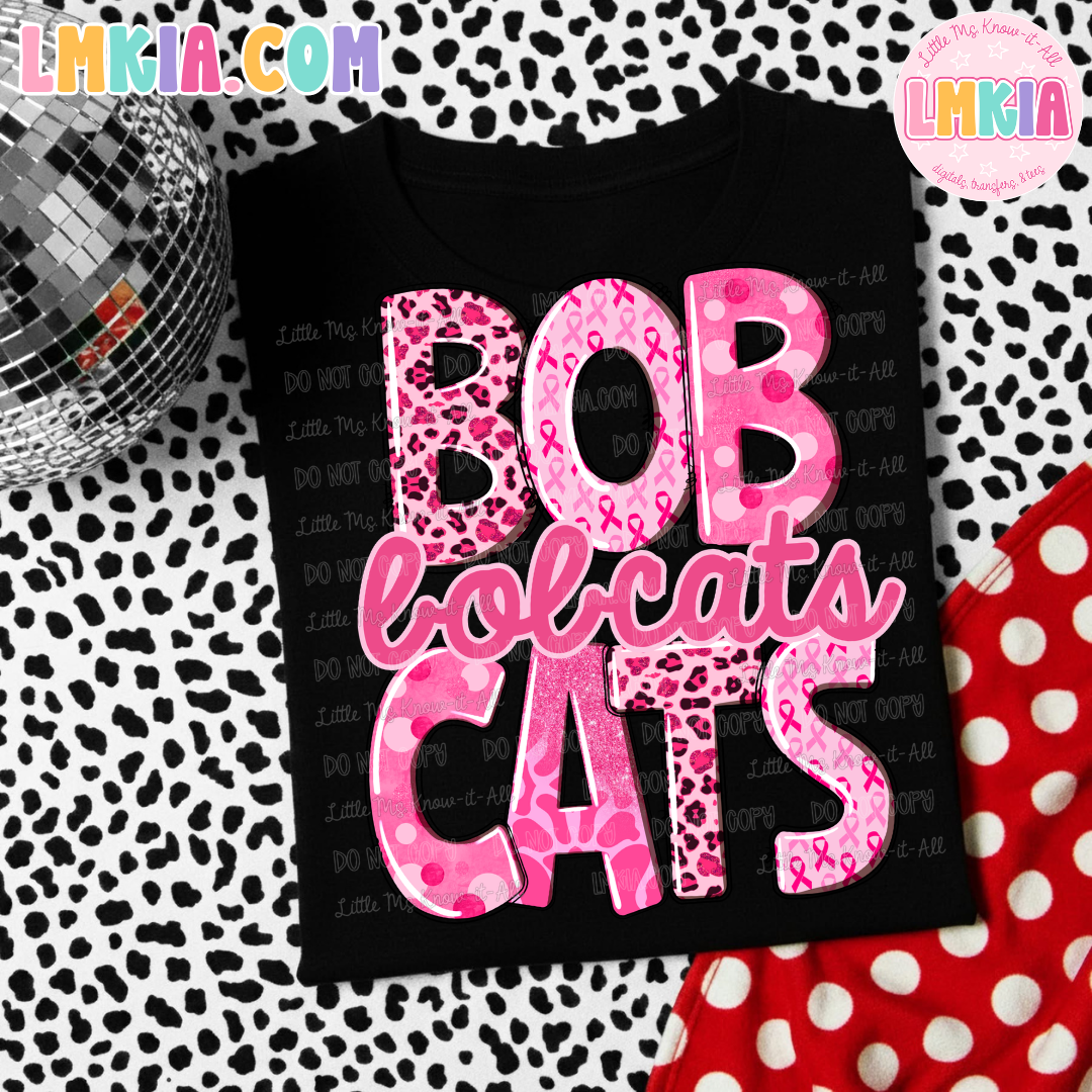 Copperfield ES Bobcats Doodle Breast Cancer Awareness T-Shirt