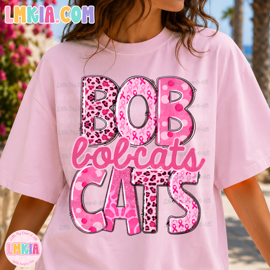 Copperfield ES Bobcats Doodle Breast Cancer Awareness T-Shirt