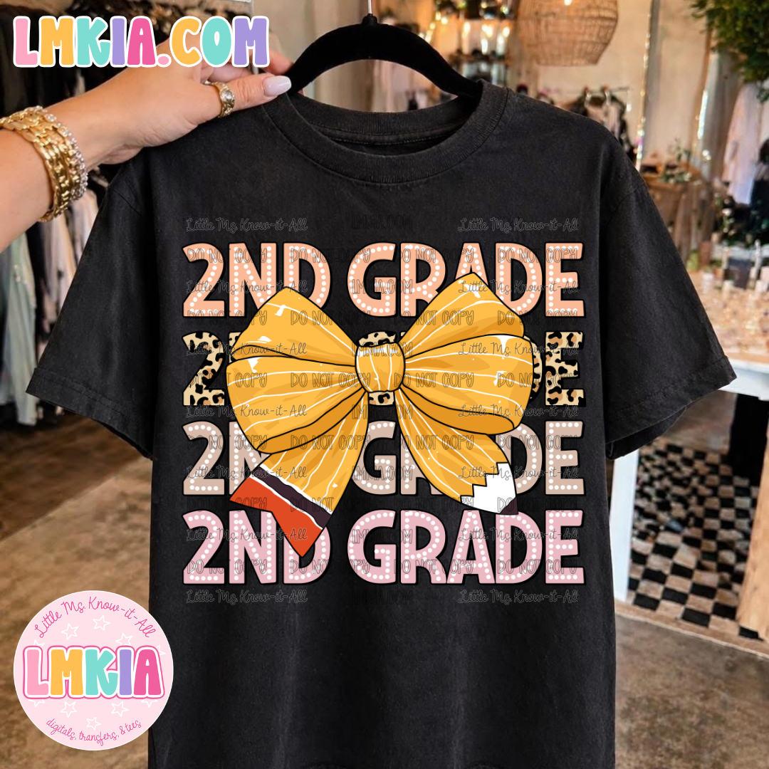 Coquette Pastel Pencil Bow Grade Level Teacher Shirts
