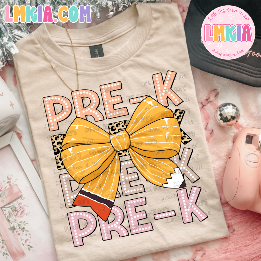 Coquette Pastel Pencil Bow Grade Level Teacher Shirts