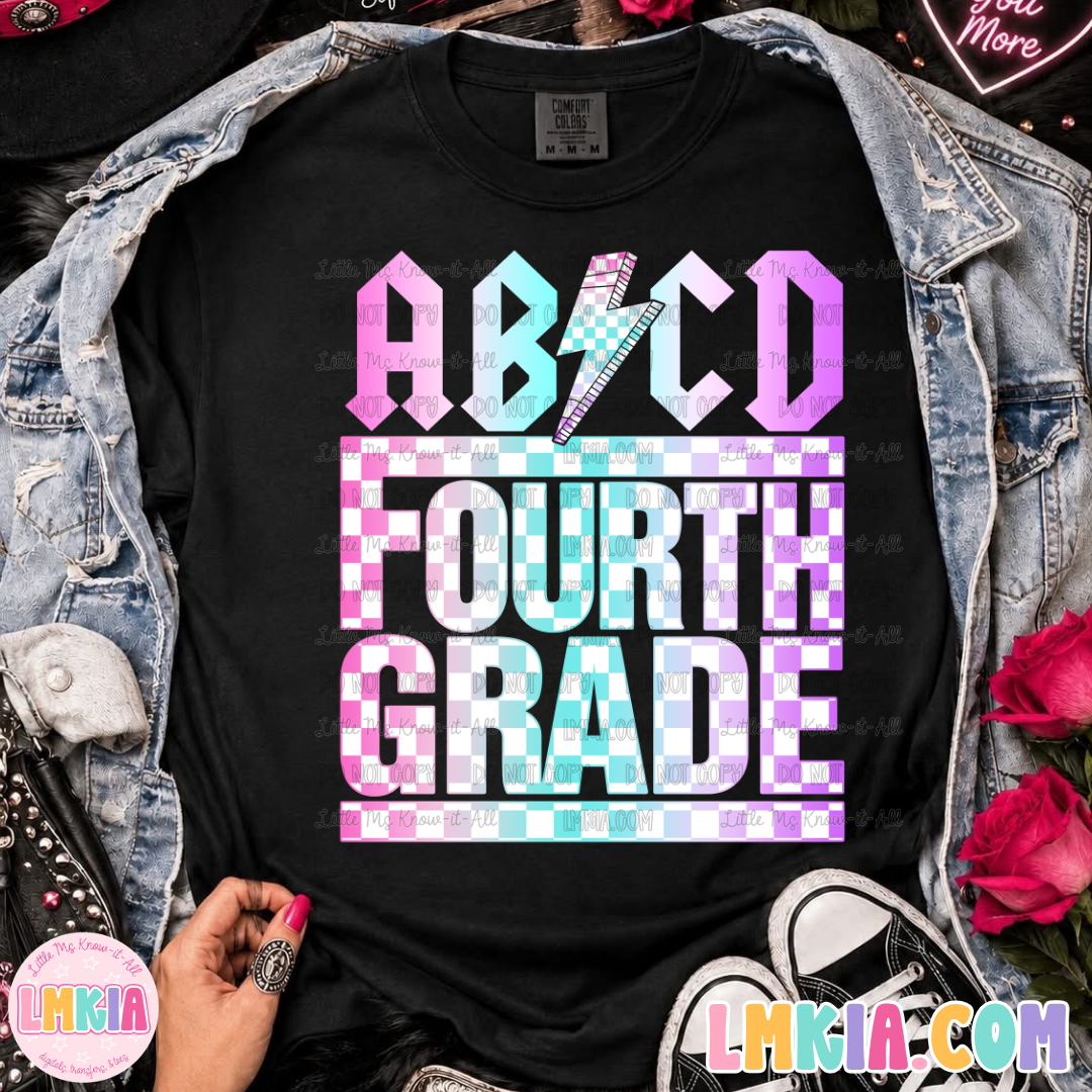 ABCD Checkered Ombre Grade Level Teacher T-Shirt