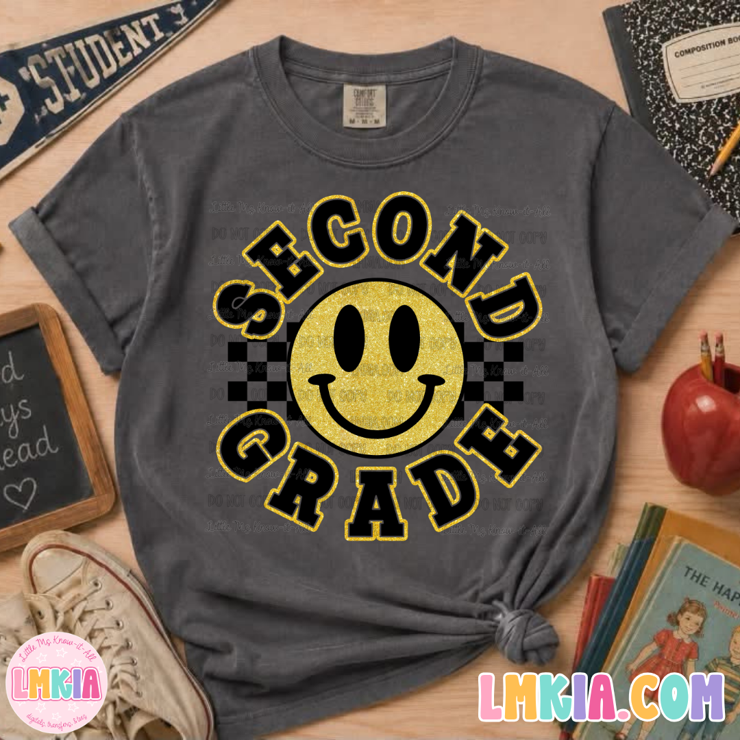 Smiley Emoji Retro Checkered Grade Level Teacher Team T-Shirt