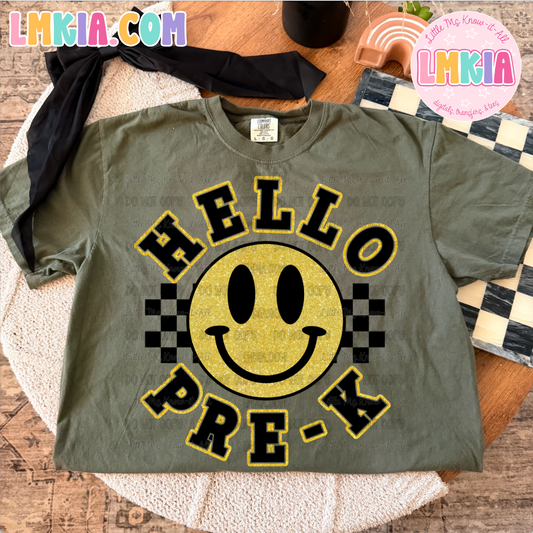 Smiley Emoji Retro Checkered Grade Level Teacher Team T-Shirt