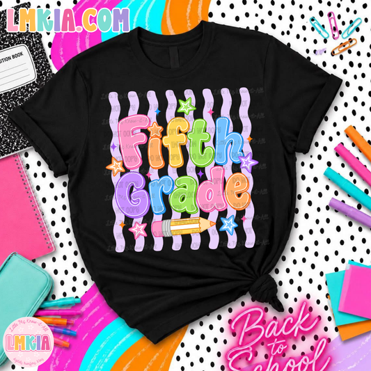 Striped Glowing Pencil Grade Level Teacher T-Shirt