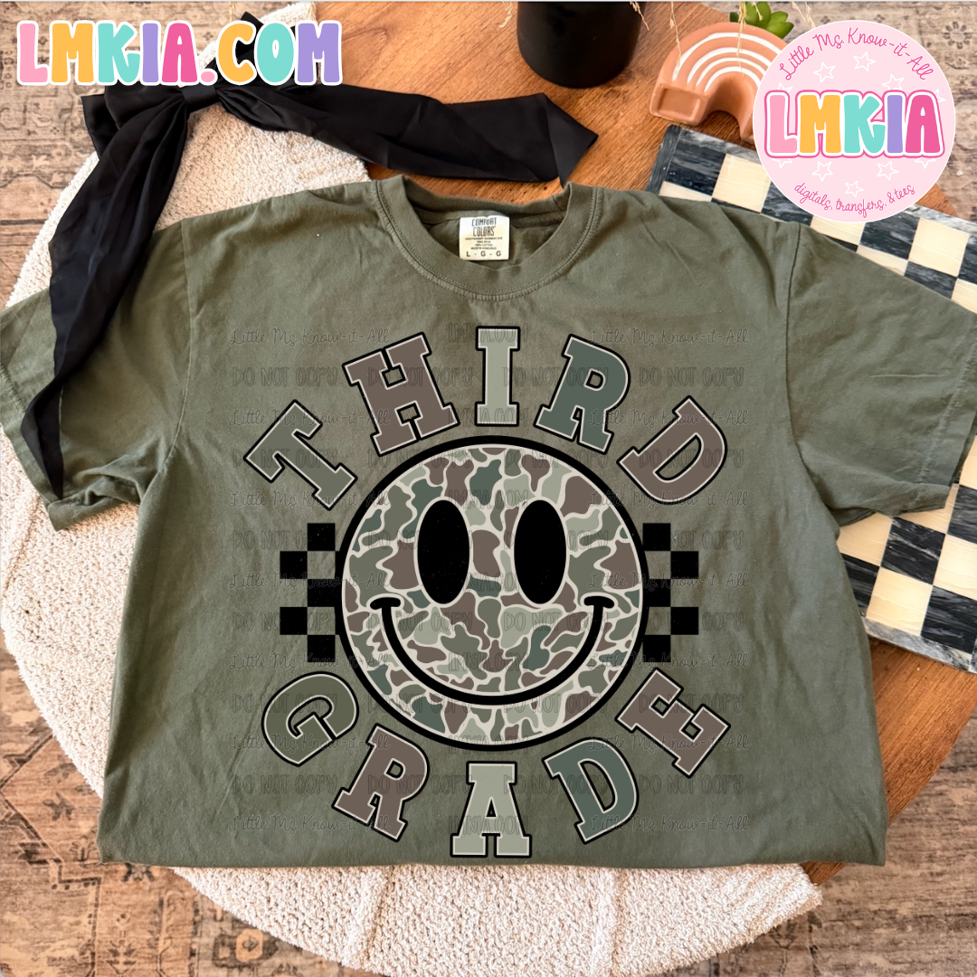 Smiley Emoji Camo Grade Level Teacher Team T-Shirt