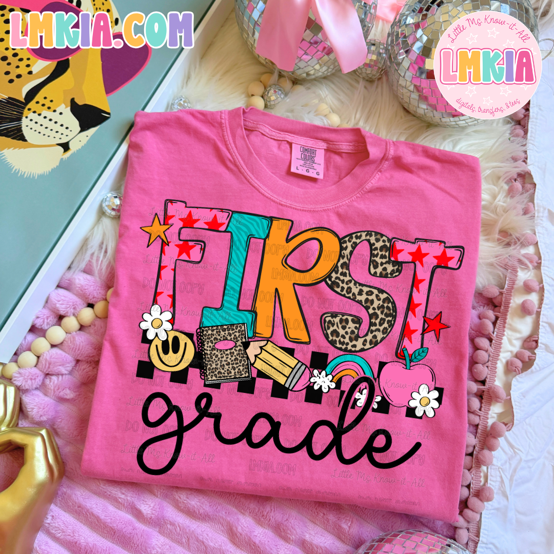 Smiley Patterned Grade Levels Teacher T-Shirt