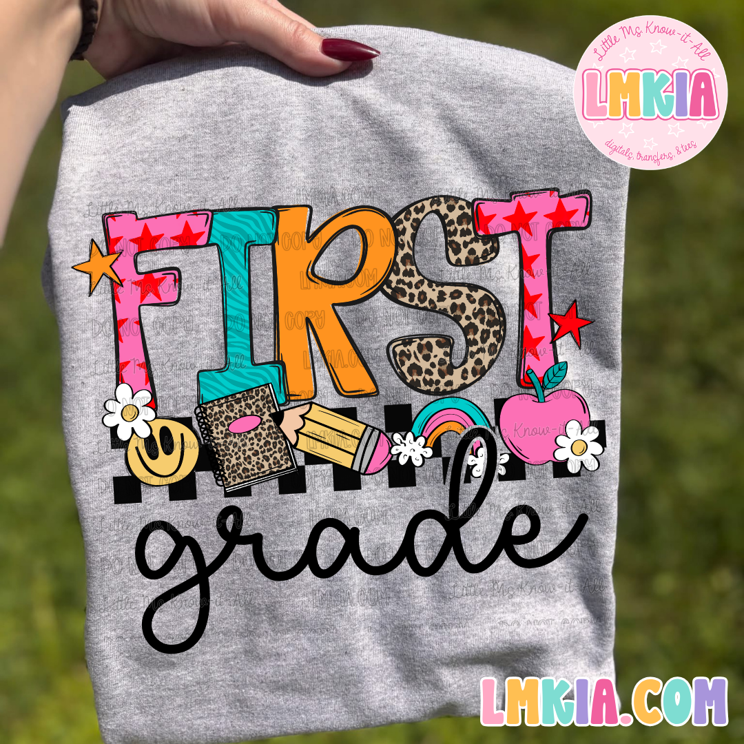 Smiley Patterned Grade Levels Teacher T-Shirt