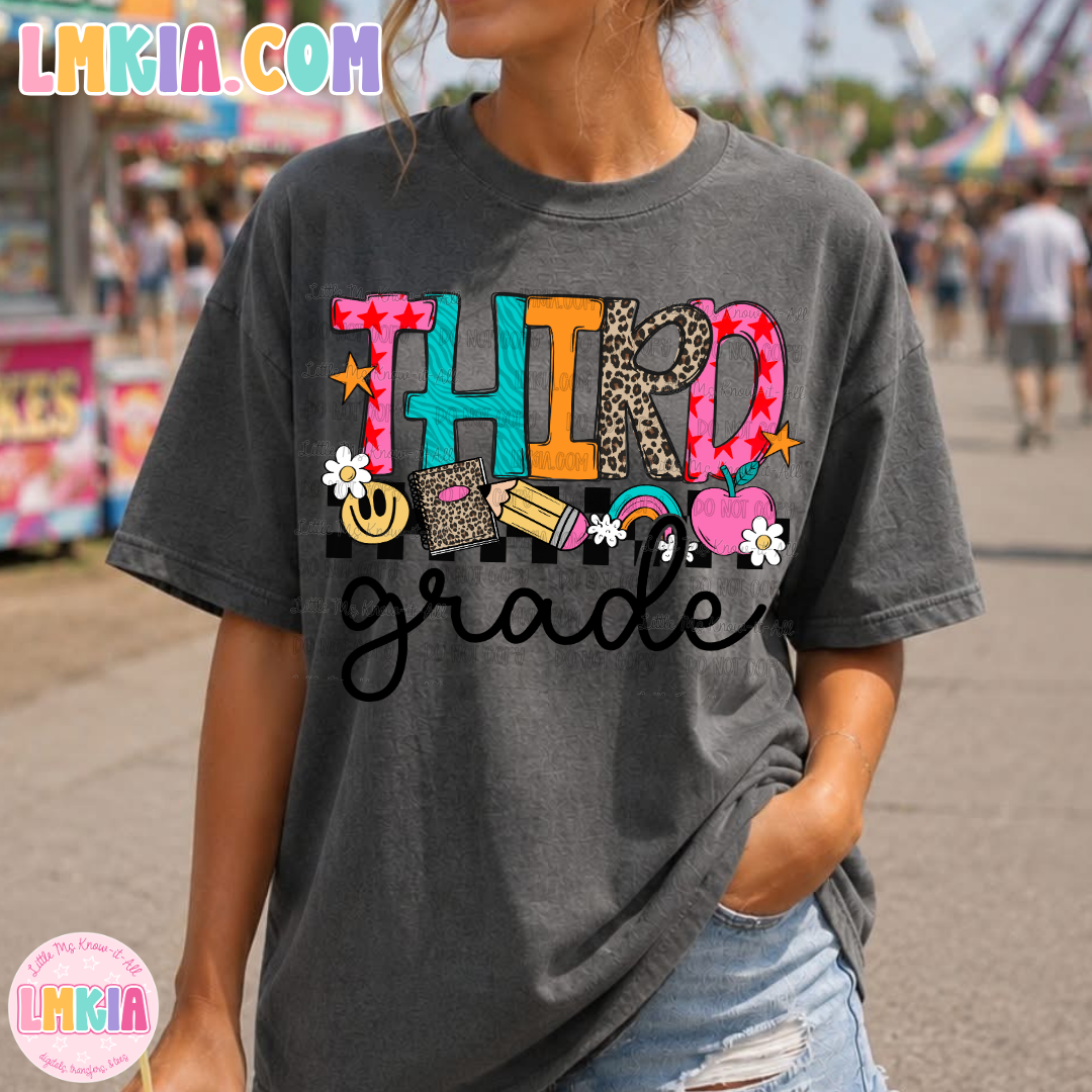Smiley Patterned Grade Levels Teacher T-Shirt