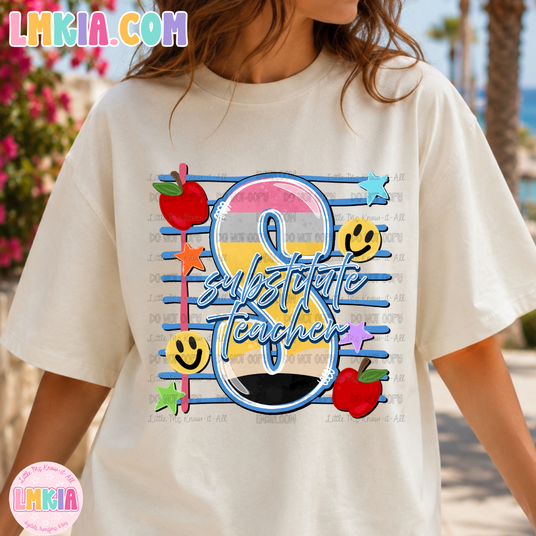 Pencil Doodle Substitute Teacher T-Shirt