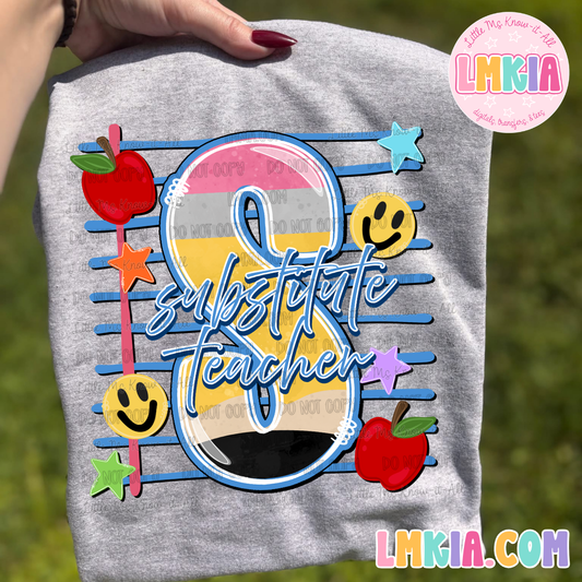 Pencil Doodle Substitute Teacher T-Shirt