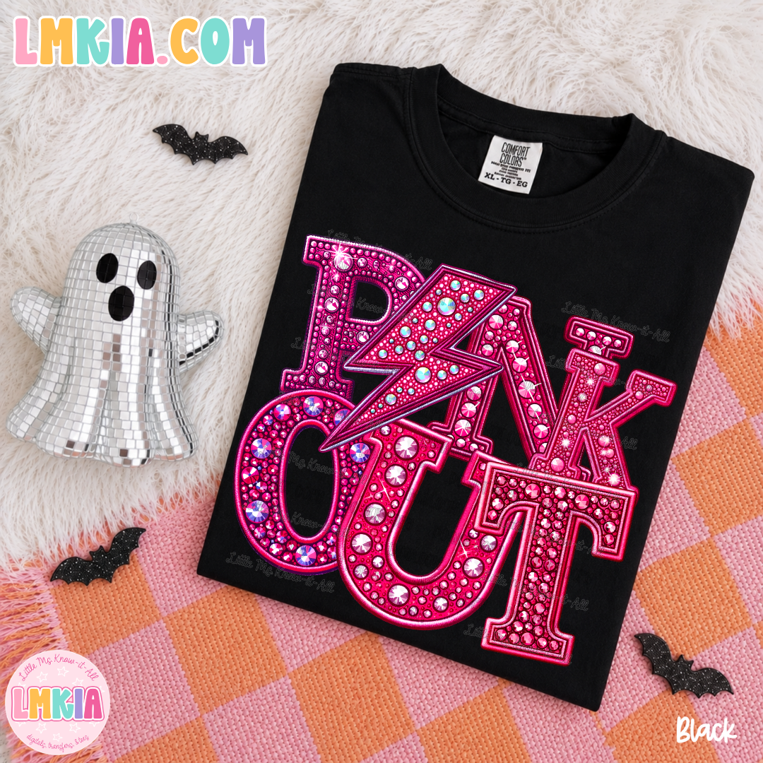 Pink Out Faux Rhinestone Breast Cancer Awareness T-Shirt