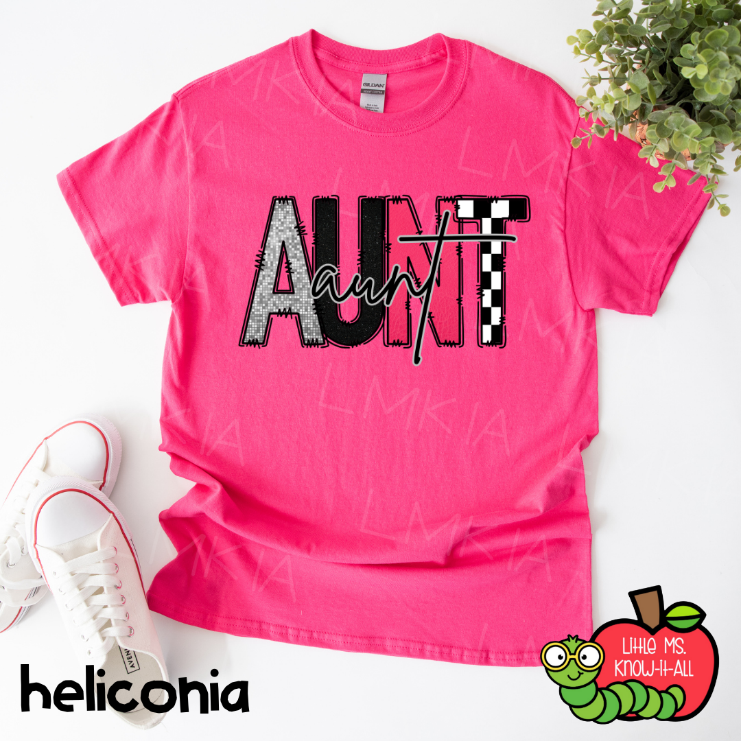Pink Aunt Doodle Letter T-Shirt