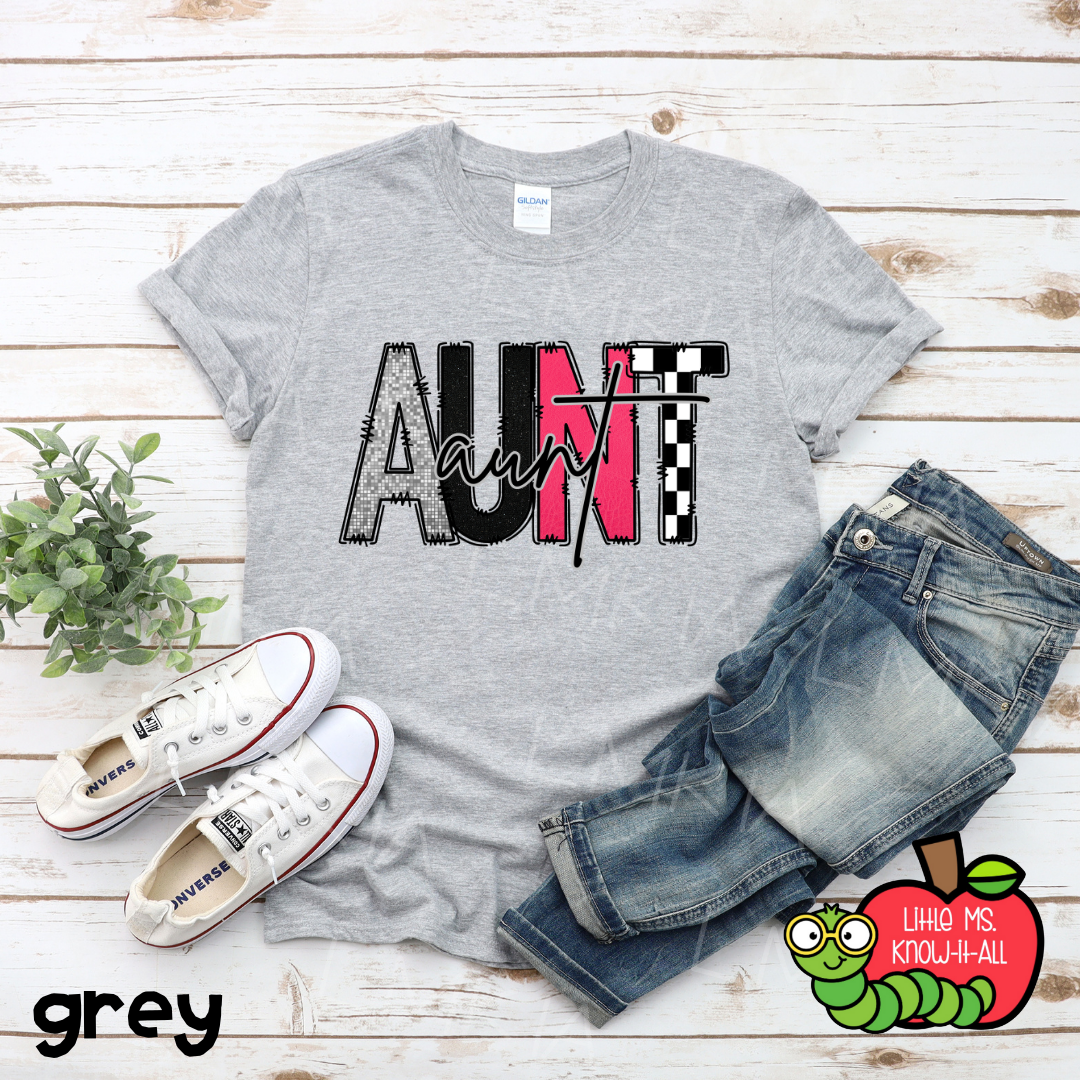 Pink Aunt Doodle Letter T-Shirt