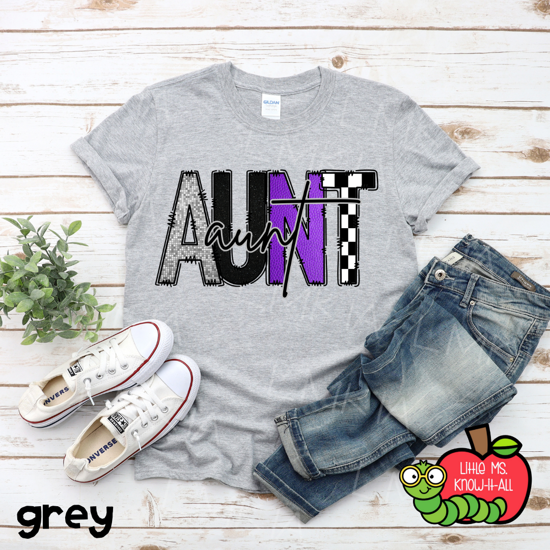 Purple Aunt Doodle Letter T-Shirt