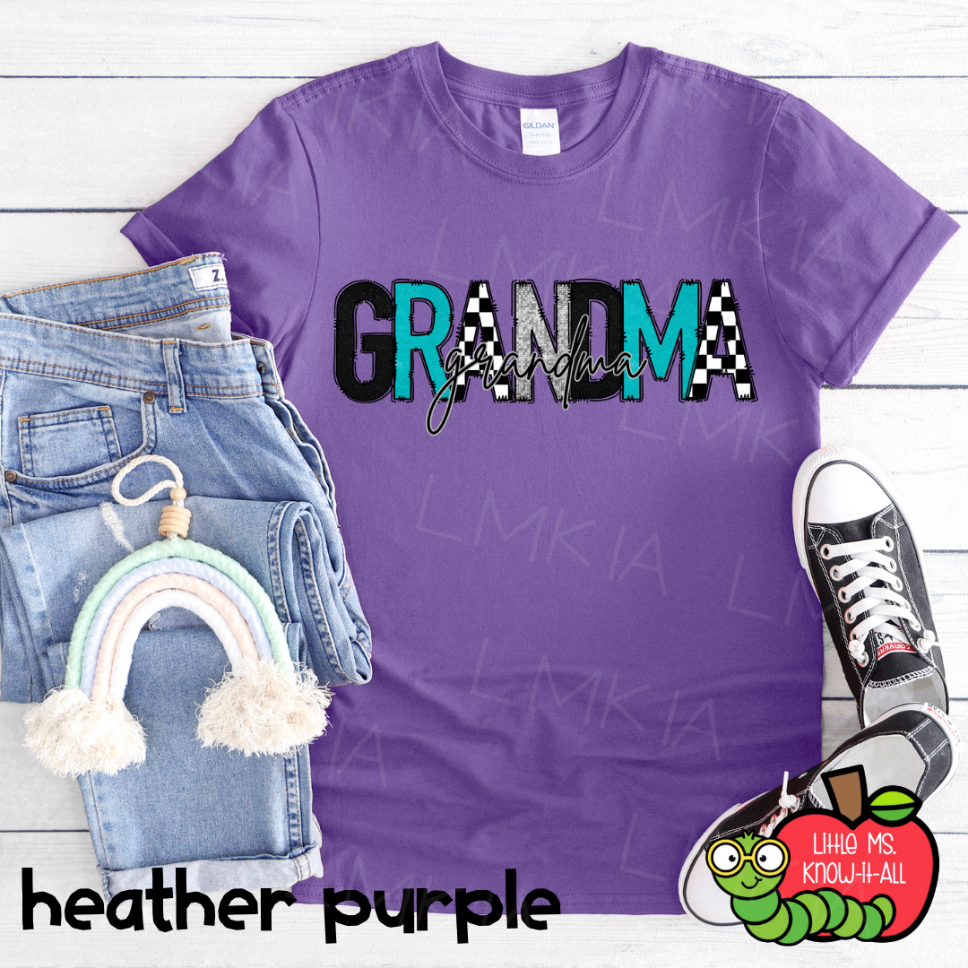 Turquoise Grandma Doodle Letter T-Shirt