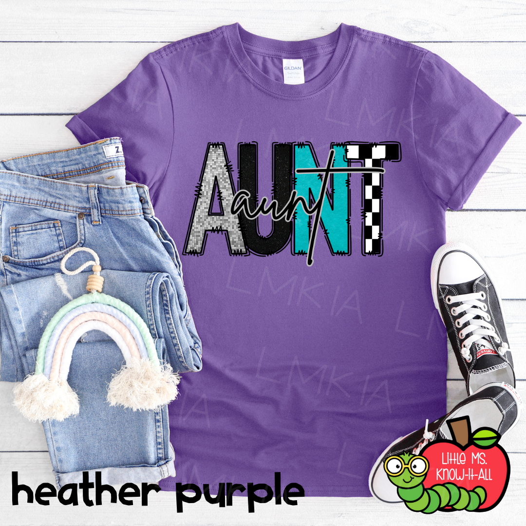 Turquoise Aunt Doodle Letter T-Shirt