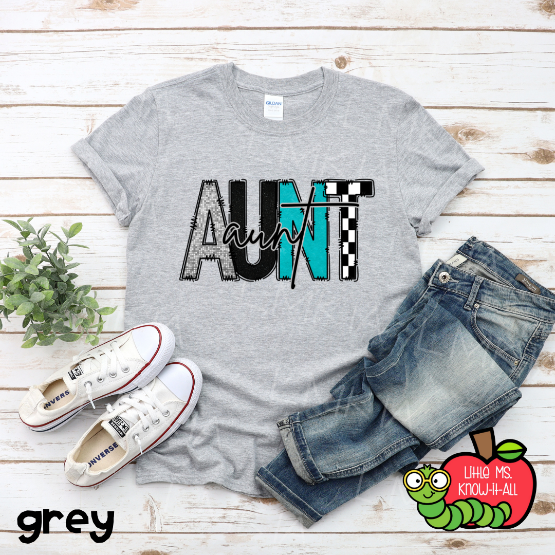 Turquoise Aunt Doodle Letter T-Shirt