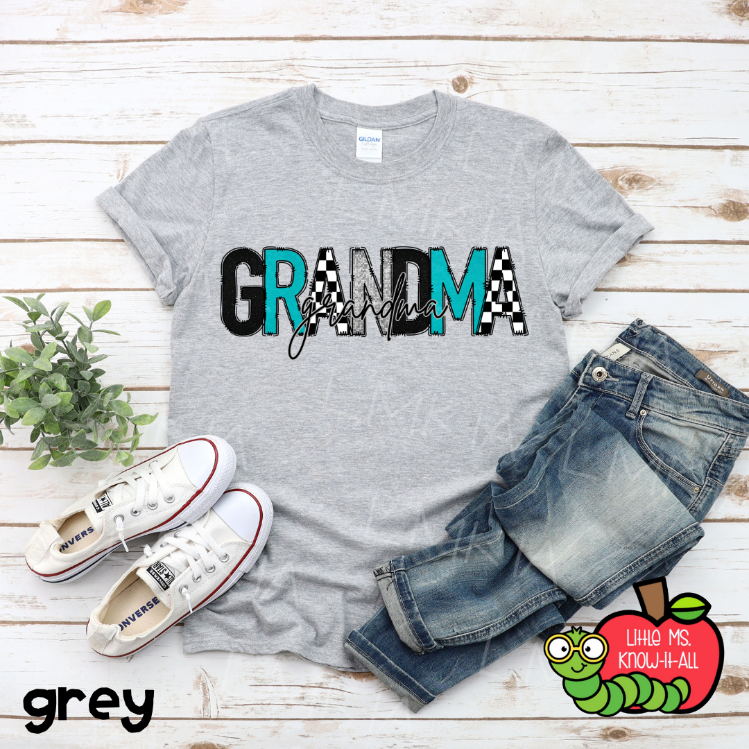 Turquoise Grandma Doodle Letter T-Shirt