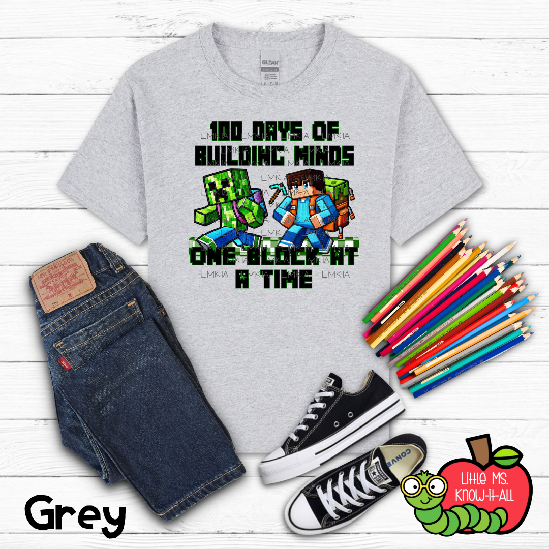 100 Days of Building Minds One Block at a Time Kids T-Shirt