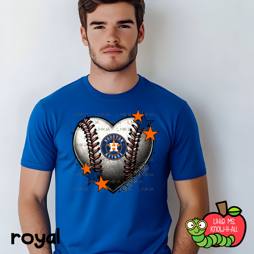 Houston Baseball Game Day Heart Ball T-Shirt