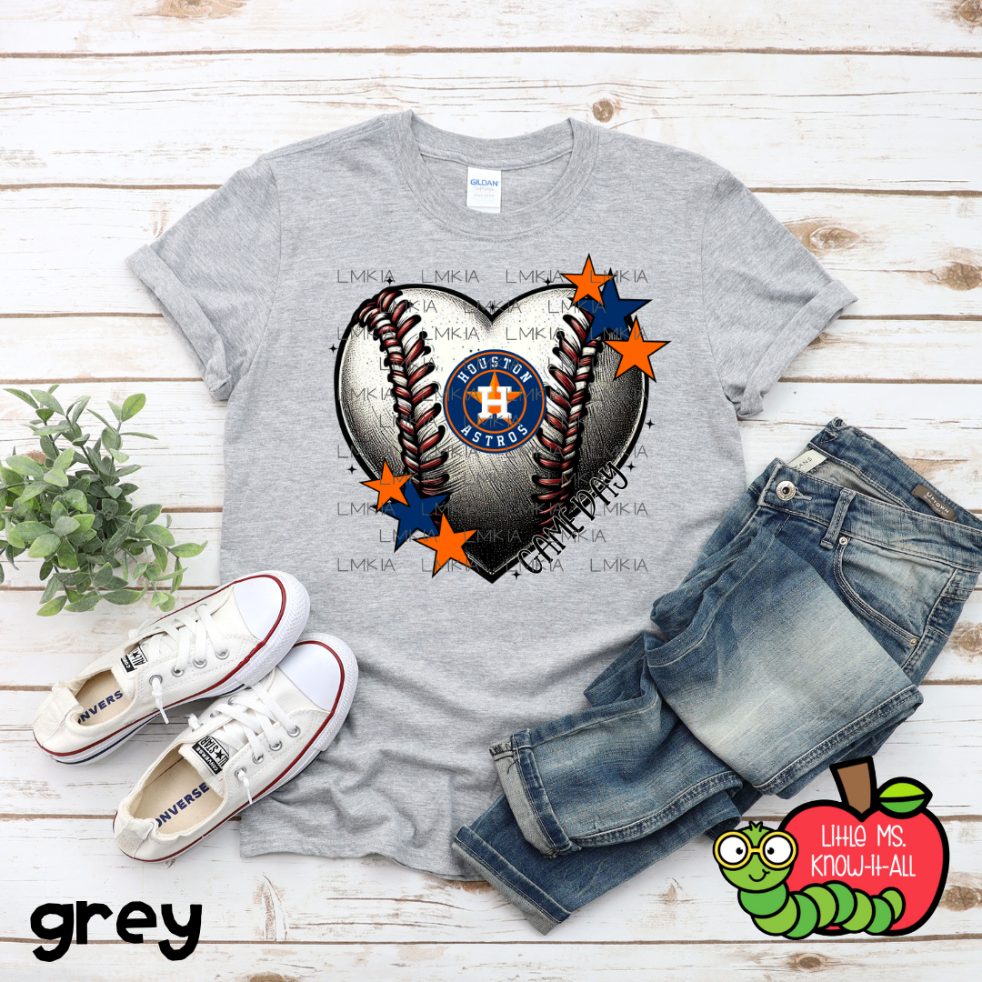 Houston Baseball Game Day Heart Ball T-Shirt
