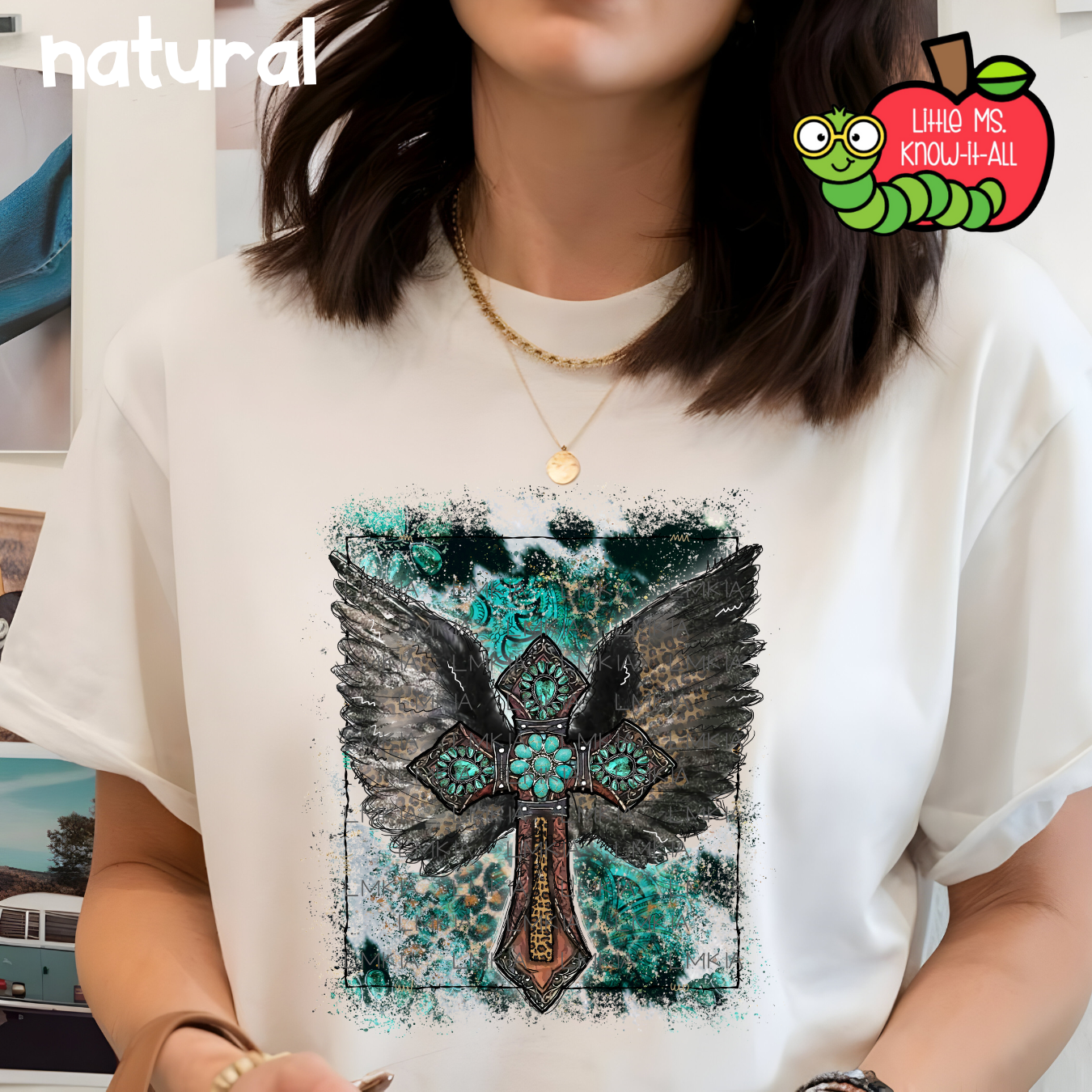 Turquoise Angel Wing Cross T-Shirt
