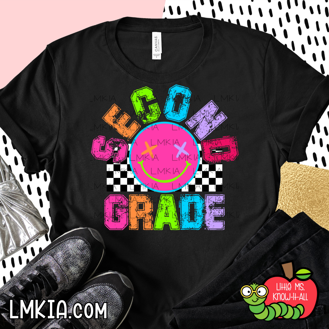 Neon Smiley Checkered Grade Level T-Shirt