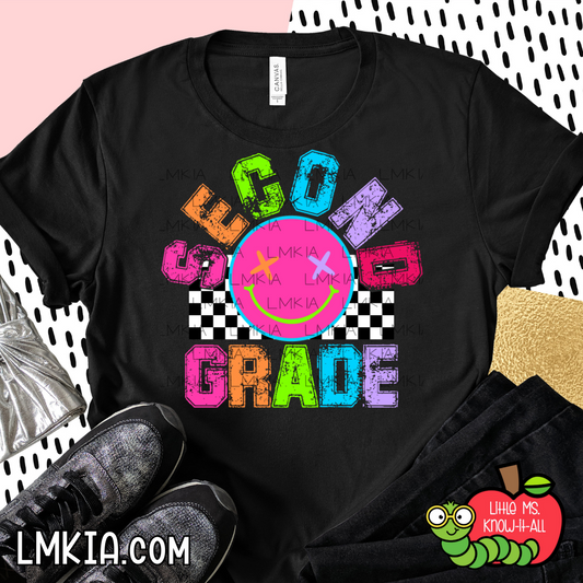 Neon Smiley Checkered Grade Level T-Shirt