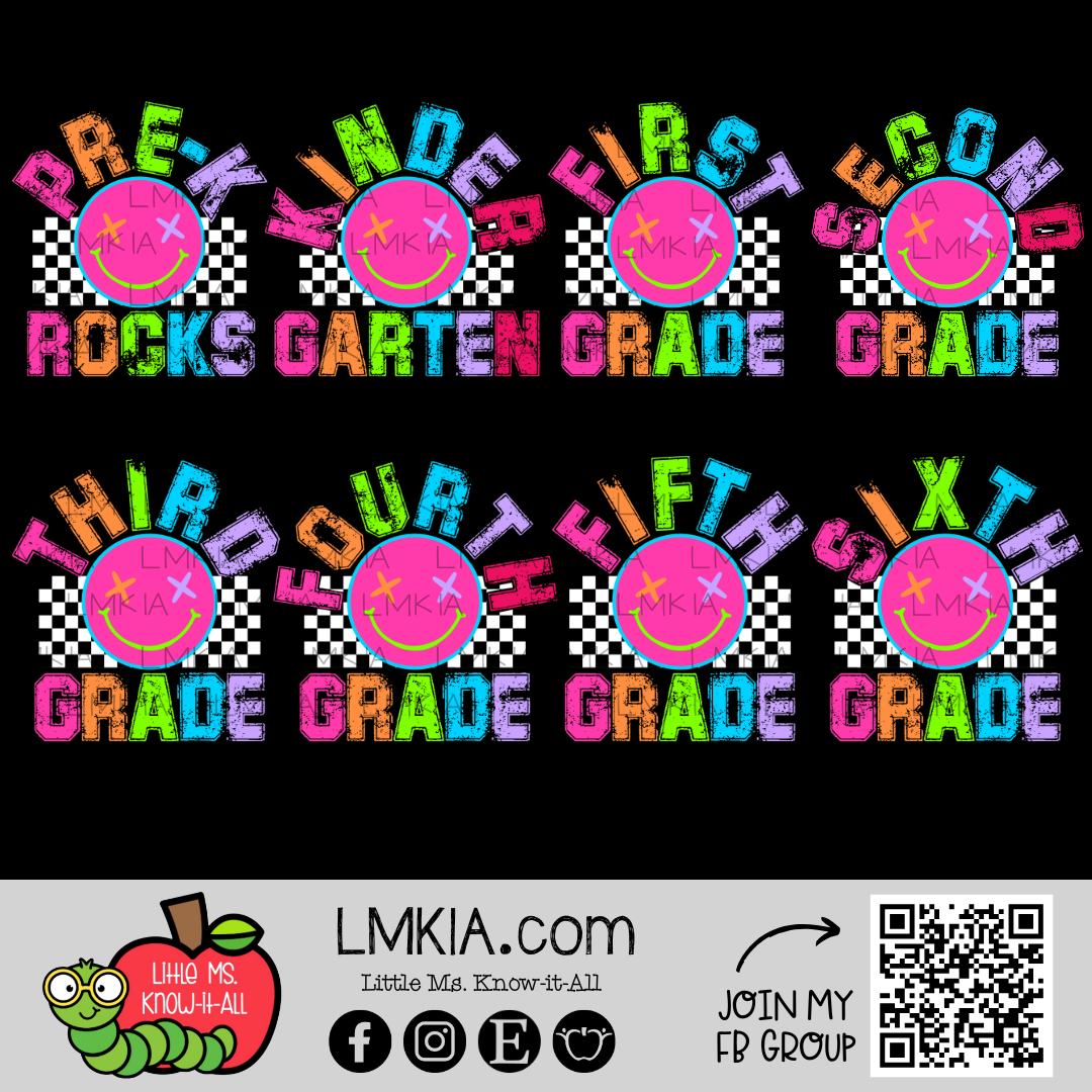 Neon Smiley Checkered Grade Level T-Shirt