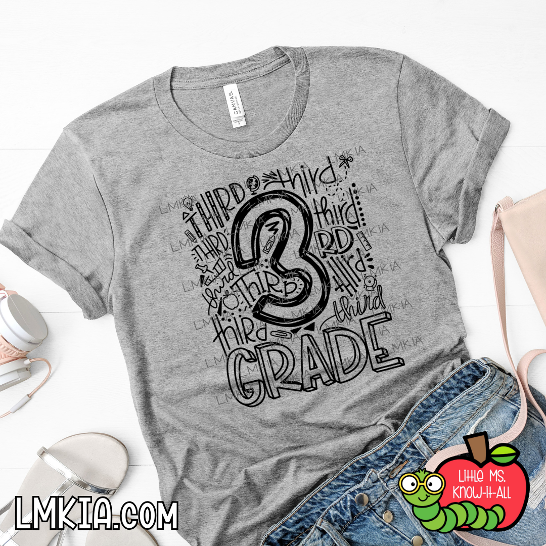 Typography Collage Grade Level Teacher T-Shirt