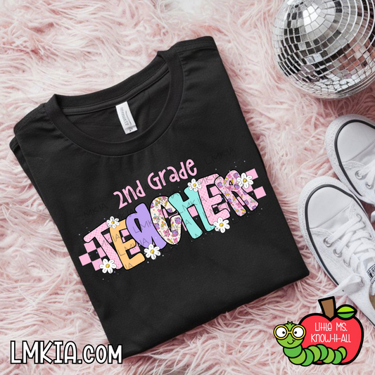 Checkered Pastel Doodle Grade Level T-Shirt