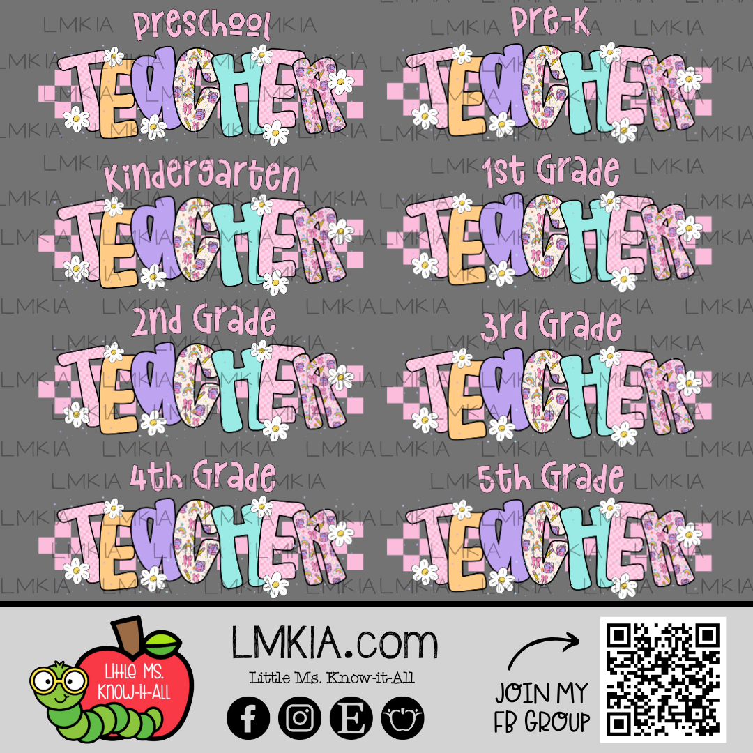 Checkered Pastel Doodle Grade Level T-Shirt