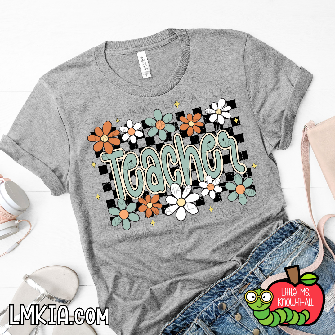 Checkered Daisy Teacher T-Shirt