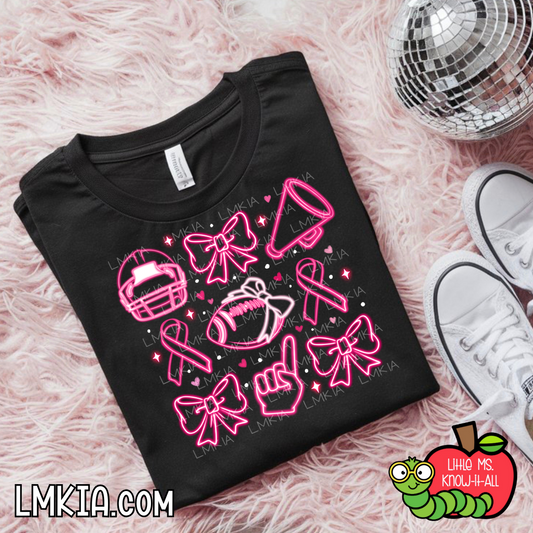 Neon Breast Cancer Awareness Coquette Football T-Shirt