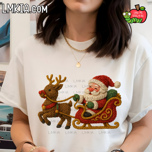 Faux Yarn Santa Sleigh T-Shirt