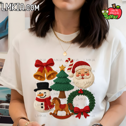Faux Yarn Christmas Characters T-Shirt