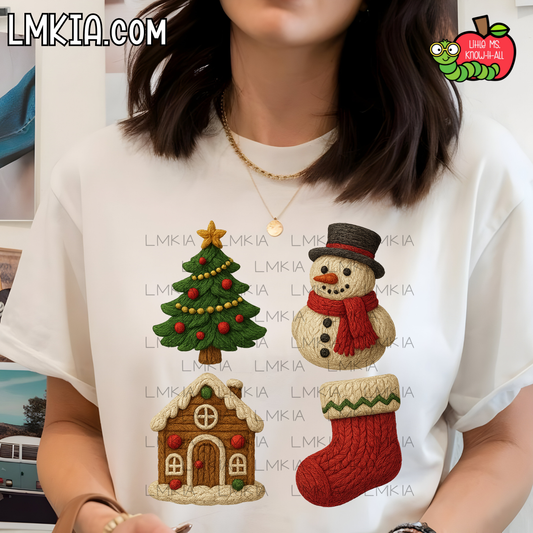 Faux Yarn Christmas Characters T-Shirt