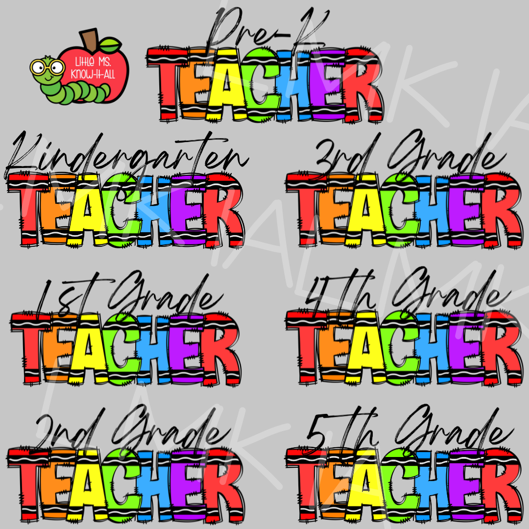 Rainbow Crayon Teacher Grade Level T-Shirt