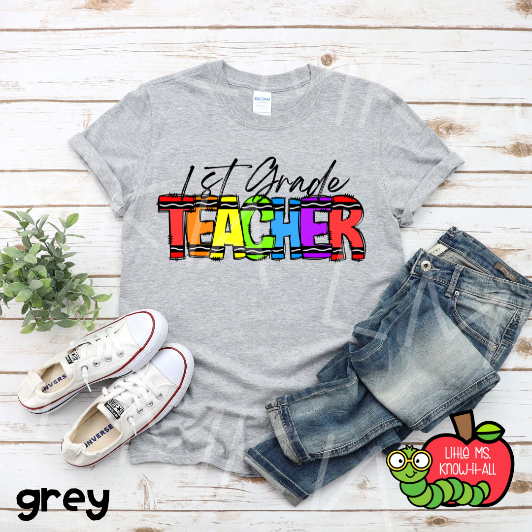 Rainbow Crayon Teacher Grade Level T-Shirt